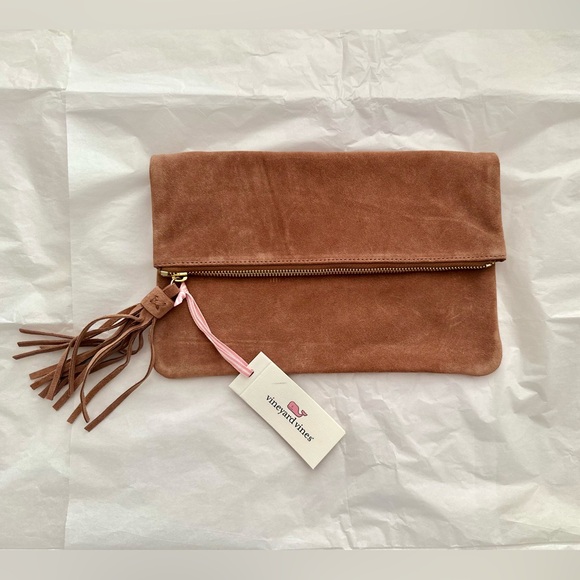 Vineyard Vines Suede Fold-Over Clutch, Bear (Brown) - Picture 1 of 6